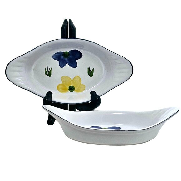 Maxam Italian Daisy Augratin Casserole Bowls 10.7" double portion Portugal set/2 - Picture 1 of 11